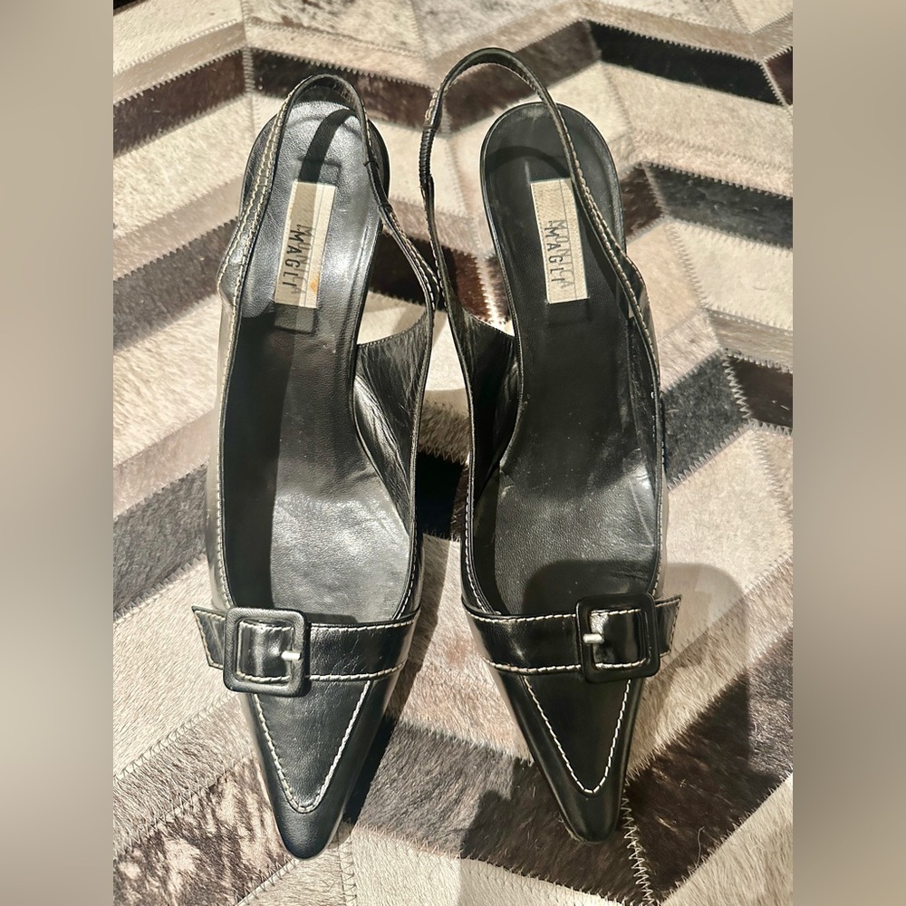 Monica by Magli Black Slingback Heels with Buckle